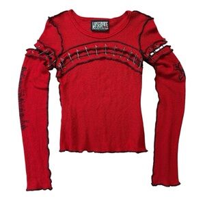 RARE Vintage Y2K Lip Service Goth Punk Safety Pin Top Size Small